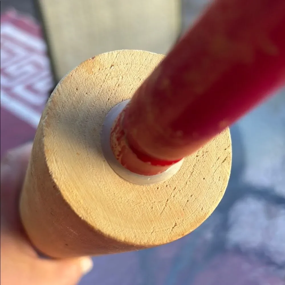 Vintage Wooden Rolling Pin with Red Handles